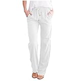OUMSHBI Leinenhose Damen Sommer Stoffhose Damen Elegant Sommerhose Leicht und Luftig Bequeme Leinen Hose mit Gummizug High Waist Freizeithose Baumwolle Leinen Baggy Stretch Hosen Frauen M