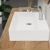 ECD Germany Waschbecken Waschtisch - 605x365x130 mm - aus Keramik - Eckig - Weiß - Aufsatzbecken Aufsatzwaschbecken Waschschale Handwaschbecken Aufsatzwaschtisch Spülbecken Wasserfall Waschschlüssel