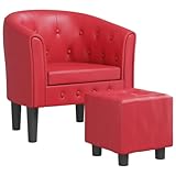 vidaXL Clubsessel, Sessel mit gepolstertem Sitz Armlehnen, Cocktailsessel mit Fußhocker, Loungesessel Relaxsessel Polstersessel, Rot Kunstleder