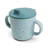 Done by Deer Foodie Trinklernbecher Happy dots Blau, 2-in-1 - Kinderbecher mit Henkel und Trinkbecher mit Deckel, Schnabeltasse: 100% PP, Dichtungsring: 100% Silikon alle Teile in Lebensmittelqualität