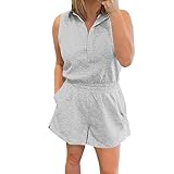 2025 Lässiger Jumpsuit für Damen, Playsuit, Body, Sommer, lässiger Druck, Strand-Overall, hohe Taille, Spielanzug, ärmellos, kurze Hose, elastische Taille, einfarbig, Jumpsuit, Sweatanzug, Strampler