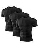 Niksa 1/2/3 Stück Funktionsshirt Herren,Kompressionsshirt Männer Kurzarm Sportshirt Rundhalsausschnitt Atmungsaktiv Laufshirt für Running Workout Fitness G-Schwarz (3 Stück) L