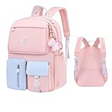 SUYGGCK Schultasche Regenbogen Schultasche Student Schultasche geeignet für Mädchen Prinzessin Schultasche 1-6 Klasse Damen Reisetasche Rucksack - Blau Rosa
