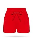 Kendindza Damen Sommer Shorts | Kurze Hose Damen mit Schleife zum binden | Bermuda | Uni-Farben (S/M, Rot)