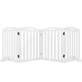 PawHut Absperrgitter Hund 4-teilig, 207,5 x 61 cm Faltbar Türschutzgitter mit 2 Stützfüßen, Freistehend Hundegitter, Treppengitter für mittelgroße Hunde, für Flur, Treppe, Weiß