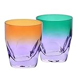 Krosno – Whiskygläser 260 ml – 2er Set – Aurora Kollektion – Handbemalt – Bleifreies Kristall – Für Bourbon, Rum & Cocktails – Geschenk – Orange-Violett