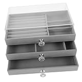 Beavorty Schmuckkästchen Schmuckkasten Schmuckbox Schmuckständer Schmuckaufbewahrung für unterwegs Durchsichtige Schubladenorganisatoren, stapelbar Juwelierorganisator Plastik Light Grey