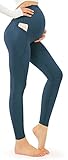JOYSPELS Damen Umstandsleggings Schwangerschaftsleggings mit Taschen High Waist Umstandshosen Blickdicht Elastische Umstandsmode Schwangerschaftshose Yoga Lang Türkis L