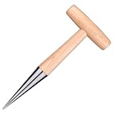 SEWACC Tragbarer Gartenlocher Metall Pflanzplättchen Pflanzwerkzeug mit Kurbelgriff für Setzlinge und Dünger Holzfarbe