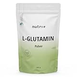 Nutri + L Glutamin Pulver Vegan 500 g - Neutral & hochdosiert ohne Zusatzstoffe - 100% natur rein - Fermentiertes L-Glutamin Powder Made in Germany