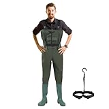 Ansobea Wathose Herren Wasserdicht, Anglerhose Wasserdicht mit Stiefel, Wathose Damen 70D Nylon PVC Material, Wathose Neopren für Angeln, Bauernhöfe, Bauarbeiten, Größe:43