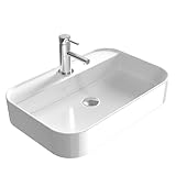 EMKE Waschbecken Aufsatzwaschbecken, Hängewaschbecken für Badezimmer Gäste WC 60 x 40 x 11 cm, Eckig Handwaschbecken Waschtisch Bad Waschbecken Klein Wandwaschbecken Waschschalen Weiß