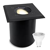 SSC-LUXon JUAVI Bodeneinbauleuchte aussen IP67 eckig - Bodenstrahler schwarz matt 230V befahrbar - inkl. GU10 LED Lampe 3W warmweiß