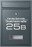 Verda Briefkasten PERSONALISIERT Anthrazit mit Namensschild und großem Briefschlitz, Postkasten 32 x 21 x 8 cm, personaliesierbar Designer Wandbriefkasten, 2X Schlüssel, Anthrazit RAL7016 SN3664-1