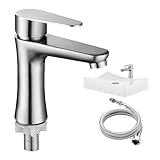 Wasserhahn Bad, Waschbecken Armaturen Einhebelmischer, mit 80cm Anschlussschlauch Mischbatterie Waschbecken, Edelstahl Mischbatterie Bad, Moderne Waschtischarmatur Kaltwasserhahn für Gäste WC