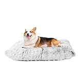 HMTOPE Hundebett, Flauschige Hundematten, Länger Plüsch Hundekissen, Waschbar, rutschfeste Unterseite, 90 cm für Mittelgroße Hunde, Hellgrau