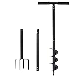 Handerdbohrer Rasenlüfter 2 in 1 Erdlochbohrer 110cm Metall Erdbohrer für Blumenzwiebeln, Blumen, Setzlinge, Bäume, Briefkasten, Zaunpfostenbohrer, Boden Belüftung, Rasen Belüftung (2 in 1)