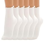 JazRvr 10 Paar Rüschensocken Damen, Weiße Socken mit Rüschen, Mittelhoch Söckchen mit Rüschen,Für Freizeit, Büro und Besondere Anlässe, 36-42