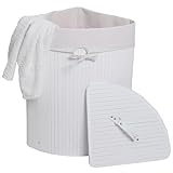 Eckwäschekorb HWC-C21, Laundry Wäschebox Wäschesammler Wäschebehälter, Bambus 61x48x35cm 50l - weiß