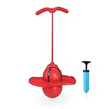 Relaxdays Pogo Ball für Kinder, bis 100 kg, Hüpfspielzeug Outdoor, Hüpfball mit Griffen, HBT: 74 x 39 x 29 cm, rot