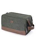 WANDF Kulturtasche für Herren, Reise-Kulturbeutel, Kosmetiktasche mit Segeltuch und PU Leder, Wasserabweisende Rasiertasche für Reisezubehör(Grün, Patent angemeldet)