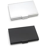 PLABBDPL Visitenkartenetui, 2 Pcs Edelstahl Visitenkarten Etuis Schwarz Silber, Premium Visitenkartenhalter, fur Schonenden ​Aufbewahrung Ihrer Karte, Visitenkartenhalter für Damen und Herren