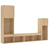vidaXL Wohnwand 4-TLG., Schrankwand mit viel Stauraum, Anbauwand mit LED-Beleuchtung, Wandmontage Fernsehschrank Wohnzimmer Set Schrank, Sonoma-Eiche Holzwerkstoff