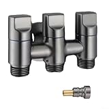 Niceminiwall Dreiwege-Eckventil aus Edelstahl für WC-Bidet-Sprühgerät, G1/2-Gewinde, 1066063 mm, mit Metallgriff und Drehschalter, (Schwarzgrau)