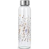 WENLIM 500ml Trinkflasche Glas Wasserflasche 0.5 liter auslaufsiche Glasflasche 0.5l klein Borosilikatglas Flasche mit Schutzhülle (Blühende Blumen)