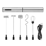 Manueller Milchaufschäumer, Milchaufschäumer, wiederaufladbar, 3 Geschwindigkeitsstufen, Edelstahl, leise, für Kaffee, Matcha-Tee, Schokolade und Küche