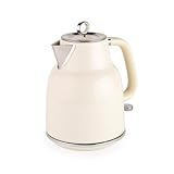 Salter Retro Creme Wasserkocher - 1,7L, 360°-Basis, abnehmbarer Kalk-Filter, Flaches Heizelement, Trockenkochsensor, Automatische Abschaltung, Schnelles Aufkochen, Einhandbedienung, Teekocher
