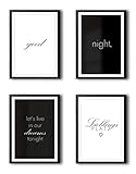VON STEINEICH® Schlafzimmer Deko Bilder [schwarz weiß] Moderne Wandbilder in DIN A4 - Traumhafte Wand Deko passend zu Aesthetic Deko & Boho Wanddeko (4er Posterset ohne Bilderrahmen)