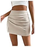 GORGLITTER Damen Hosenrock Elegant Freizeitrock Büro Rock Kurz Skort Hoch Taille Shorts Figurboten Röcke Minirock Sommer Kurz Hose mit Schlitz Khaki M