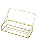 QWORK® Goldene Vintage Glasbox, Schmuck Storage Organizer, Transparente Rechteckige Box, 23.3 x 10 x 5.3 cm, für Schmuck-Organizer
