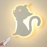 LOGT 18W LED Wandlampe mit Fernbedienung Dimmbar Kinderzimmerlampe Katze Design Dekorativ Wandleuchte Cartoon Tiere Nachtlicht Wandbeleuchtung Metall Acryl für Jungen und Mädchen Schlafzimmer,R