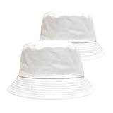 FUIPVGI 2 Stück Weiß Bucket Hat,Einfarbig Sonnenblende Bucket Hat,Fischerhut,Strand Sonnenhut,Regenhüte Boonie Hut,Sommer Outdoor Sporthut Anglerhut für Damen Camping Einkaufen Urlaub(Weiß)