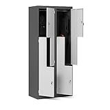 Domator Umkleideschrank Z02 Spind mit 4 Abteilen Kleiderspind Metallschrank Flügeltür Lüftungsschlitzen Pulverbeschichtung 185 cm x 80 cm x 45 cm (Anthrazit-Weiß)