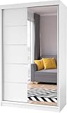 Fabryka Mebli Idźczak Kleiderschrank mit Spiegel, Wohnzimmerschrank - Weiß Schwebetürenschrank, Schlafzimmerschrank - ‎61 x 120 x 200 cm - Schrank für Schlafzimmer, Wohnzimmer, Garderobe