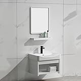 Kompaktes Badezimmer-Waschbeckenkombination mit Spiegel, Wandmontage, schwimmender Schrank für kleine Räume, stilvolles weißes Badezimmer-Waschbecken, Waschtisch-Set, 50 x