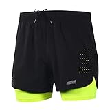 ARSUXEO Laufhose Herren Am Laufen Kurze Hose Gym Shorts mit Kompressionshose 2 in 1 Laufshorts für Fußball, Basketball oder das tägliche Leben B179 grün L