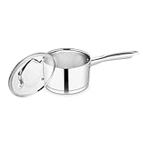 Onader 16cm Stielkasserolle, 3-Lagiger Boden Edelstahl Kasserolle Milchtopf mit Glasdeckel, 1,9L Kochtopf Induktion für alle Herdarten, Gesund & Spülmaschinenfest