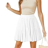 BSBUY Damen Weiß Minirock Faltenrock Rüschenrock Ruffle Skirt Größe Mini Röcke Skater Skirt Mädchen Plissiert Gefaltet Rock Lässig Geschichteter Rüschensaum Skater Röcke (L)