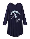 Arshiner Mädchen Nachthemd Langarm Kinder Nachtkleid mit Niedlichen Prints Schlafanzug Kleid Nightdress für Mädchen 7-8 Jahre