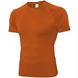 SPVISE Herren-Kompressionsshirt, kurzärmelig, Workout, Fitnessstudio, Top, cool, trocken, athletisch, Baselayer, Unterhemd, T-Shirt für Sport, Laufen, Orange/Abendrot im Zickzackmuster (Sunset Chevron