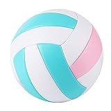 QSTDGVPW Professioneller PU Volleyball für Den Innenbereich, Größe 5, mit Ballpumpe, Standardball für Den Freizeitbereich Im Freien, für Anfänger Im Strand Fit, Rosa Grün Weiß