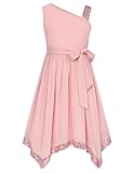 Mädchen Ärmellos Eine-Schulter A Linien Kleid Sommer Freizeit Pailletten Kleid Rosa 7 Jahre