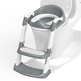 COOSEYA Toilettensitz Kinder, Toilettensitze für Jungen Mädchen, Kinder Toilettensitz mit Treppe,WC Sitz Kind Zusammenklappbar Rutschfest Spritzschutz Weiche Polsterung Sicherheitsgriffe (Grau)