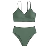 Kleinkind Mädchen 2 Stück Badeanzug Sport Solid High Waist Bikini Set Badeanzug (Green, 140)