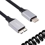 JSADZKJ 5Gbps USB C zu Micro B Verlängerungskabel,USB 3.0 Micro B zu Typ C Festplattenkabel USB C zu externer Festplatte Federkabel Datenkabel Kompatibel mit externer Festplatte,Kamera 3.28ft