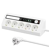 Steckdosenleiste mit Schalter, ecksteckdosenleiste 5-Fach Mehrfachsteckdose mit Nachtlicht 2×USB-C 4.2A steckdosenleiste Ecke 2×USB eck steckdosenleiste 2m Kabel für Küche Schreibtisch (Weiß)
